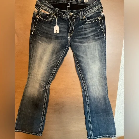 Miss Me Dark Blue Bootcut Jeans with Embroidered Pocket Trim - Picture 3 of 3